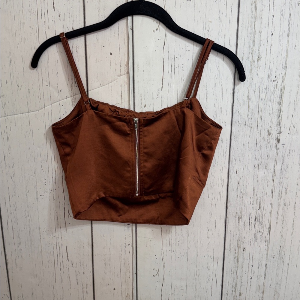 Lulu’s Luxe'd Out Brown Satin Cropped Tank Top - Picture 11 of 14
